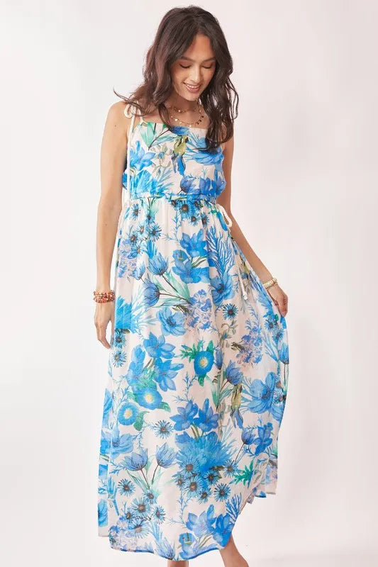 Davi & Dani Tropical Boho Printed Detail Cut Out Maxi Dress - kesiy