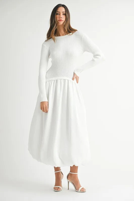 MABLE Ribbed Poplin Mix Midi Sweater Dress - kesiy