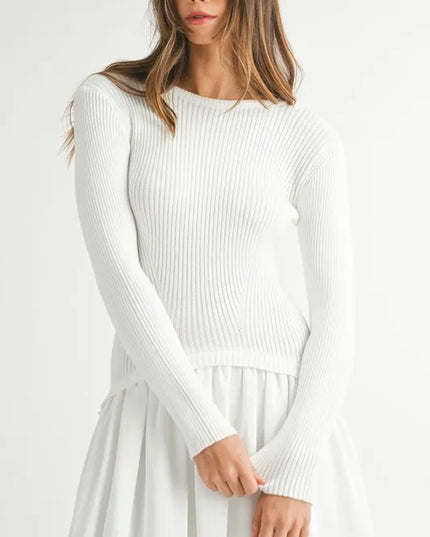 MABLE Ribbed Poplin Mix Midi Sweater Dress - kesiy