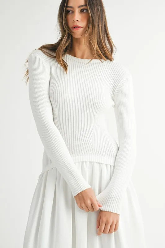 MABLE Ribbed Poplin Mix Midi Sweater Dress - kesiy