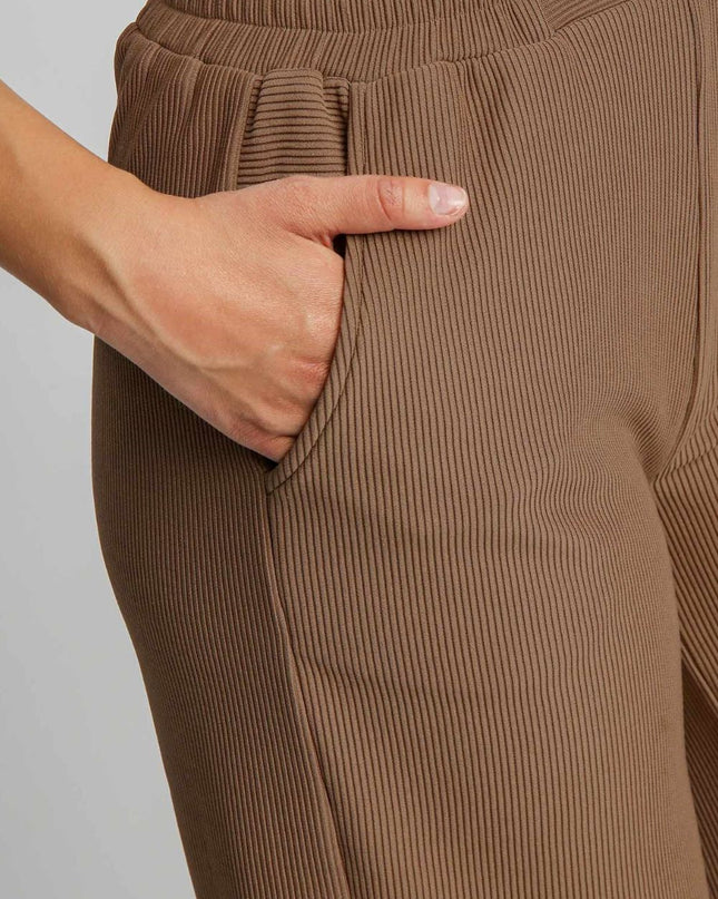 Umgee Full Size Ribbed Knit Elastic Waistband Wide Leg Pants Plus Size - kesiy