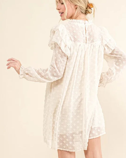 And The Why Ruffle Shoulder with Textured Woven Dress - kesiy
