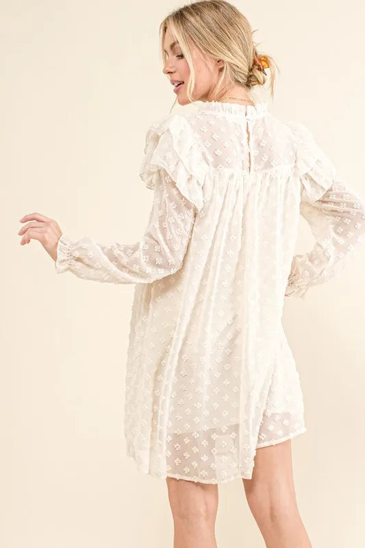 And The Why Ruffle Shoulder with Textured Woven Dress - kesiy