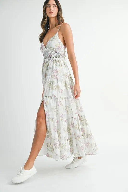 MABLE Floral Print Tiered Cami Maxi Dress - kesiy