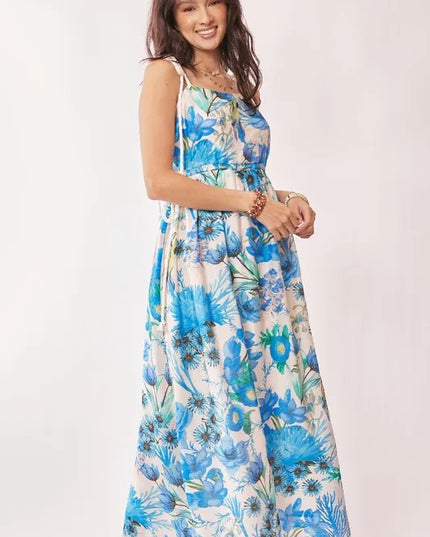Davi & Dani Tropical Boho Printed Detail Cut Out Maxi Dress - kesiy