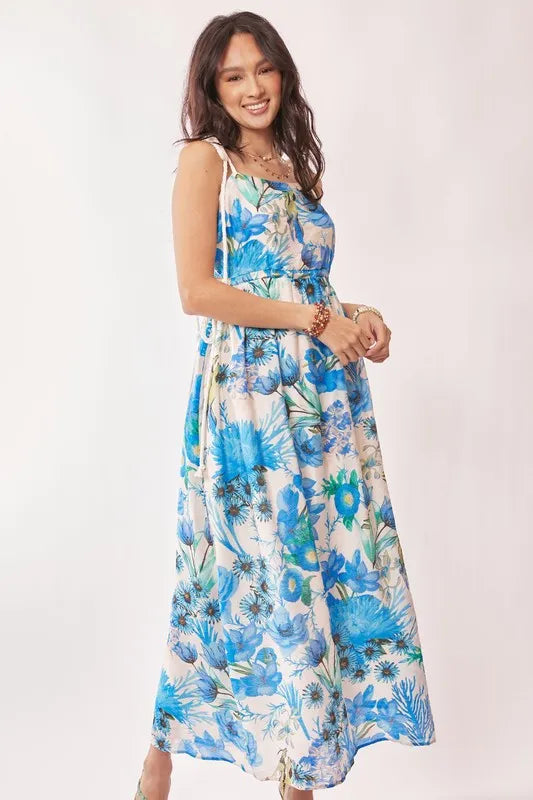 Davi & Dani Tropical Boho Printed Detail Cut Out Maxi Dress - kesiy