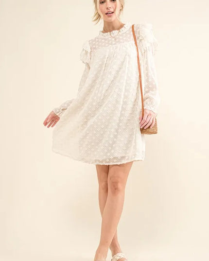 And The Why Ruffle Shoulder with Textured Woven Dress - kesiy