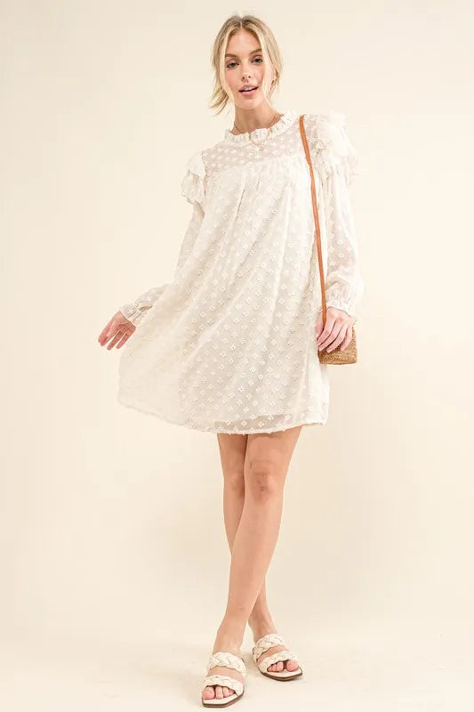 And The Why Ruffle Shoulder with Textured Woven Dress - kesiy
