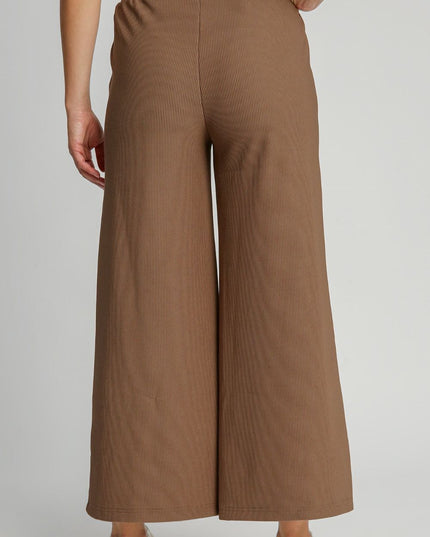 Umgee Full Size Ribbed Knit Elastic Waistband Wide Leg Pants Plus Size - kesiy