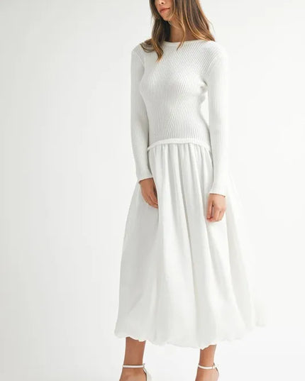 MABLE Ribbed Poplin Mix Midi Sweater Dress - kesiy