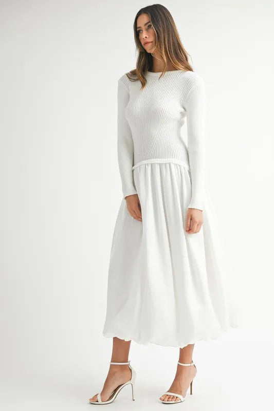 MABLE Ribbed Poplin Mix Midi Sweater Dress - kesiy