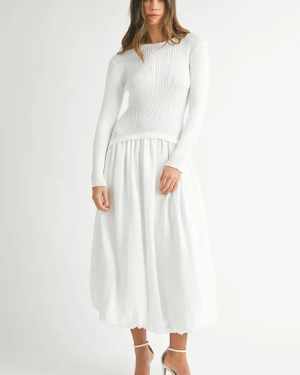 MABLE Ribbed Poplin Mix Midi Sweater Dress - kesiy