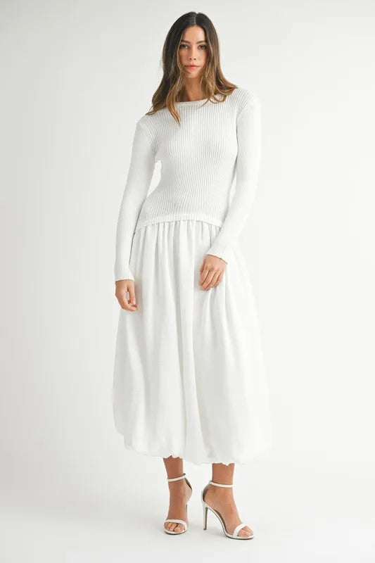 MABLE Ribbed Poplin Mix Midi Sweater Dress - kesiy