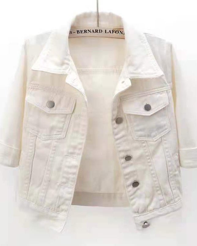 Full Size Cropped Denim Jacket Plus Size - kesiy