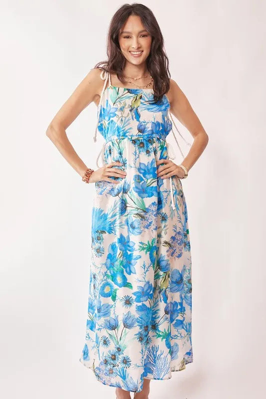 Davi & Dani Tropical Boho Printed Detail Cut Out Maxi Dress - kesiy