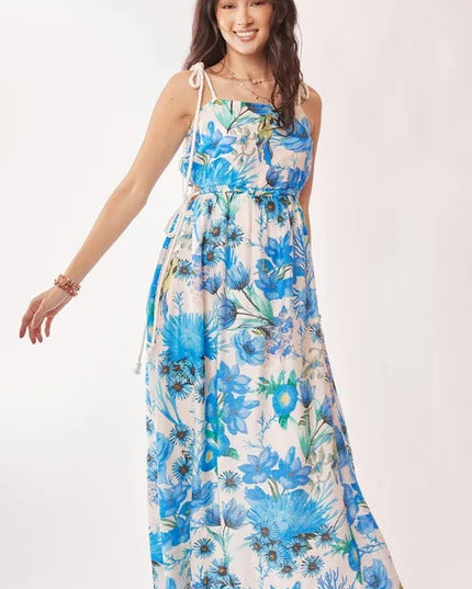 Davi & Dani Tropical Boho Printed Detail Cut Out Maxi Dress - kesiy