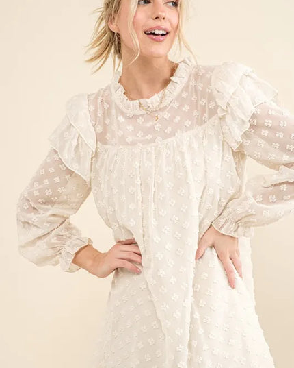 And The Why Ruffle Shoulder with Textured Woven Dress - kesiy