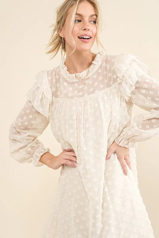 And The Why Ruffle Shoulder with Textured Woven Dress - kesiy