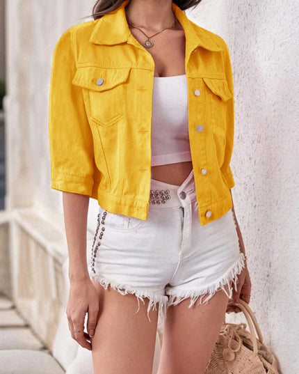 Full Size Cropped Denim Jacket Plus Size - kesiy