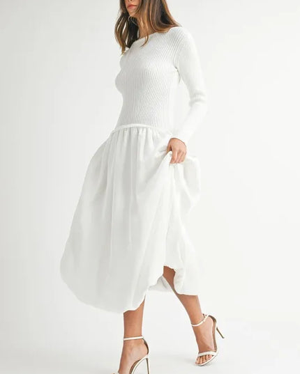 MABLE Ribbed Poplin Mix Midi Sweater Dress - kesiy