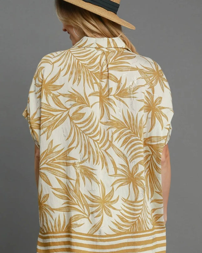 Umgee Full Size Tropical Print Button Down Shirt Plus Size - kesiy