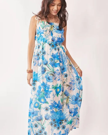 Davi & Dani Tropical Boho Printed Detail Cut Out Maxi Dress - kesiy
