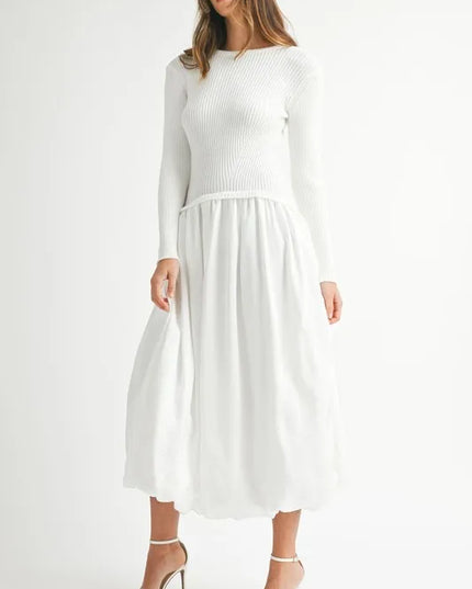MABLE Ribbed Poplin Mix Midi Sweater Dress - kesiy