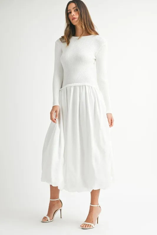 MABLE Ribbed Poplin Mix Midi Sweater Dress - kesiy