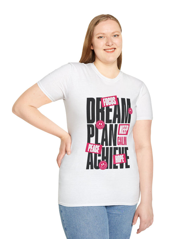 Inspirational Unisex Softstyle T-Shirt - Dream Plan Achieve Design - kesiy