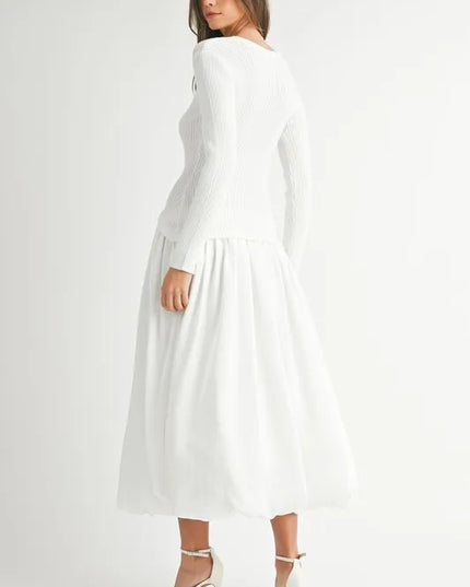 MABLE Ribbed Poplin Mix Midi Sweater Dress - kesiy