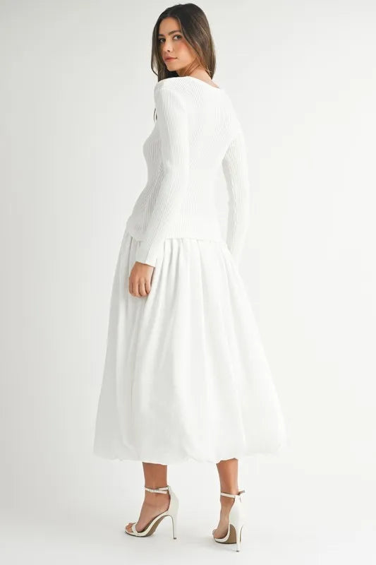 MABLE Ribbed Poplin Mix Midi Sweater Dress - kesiy