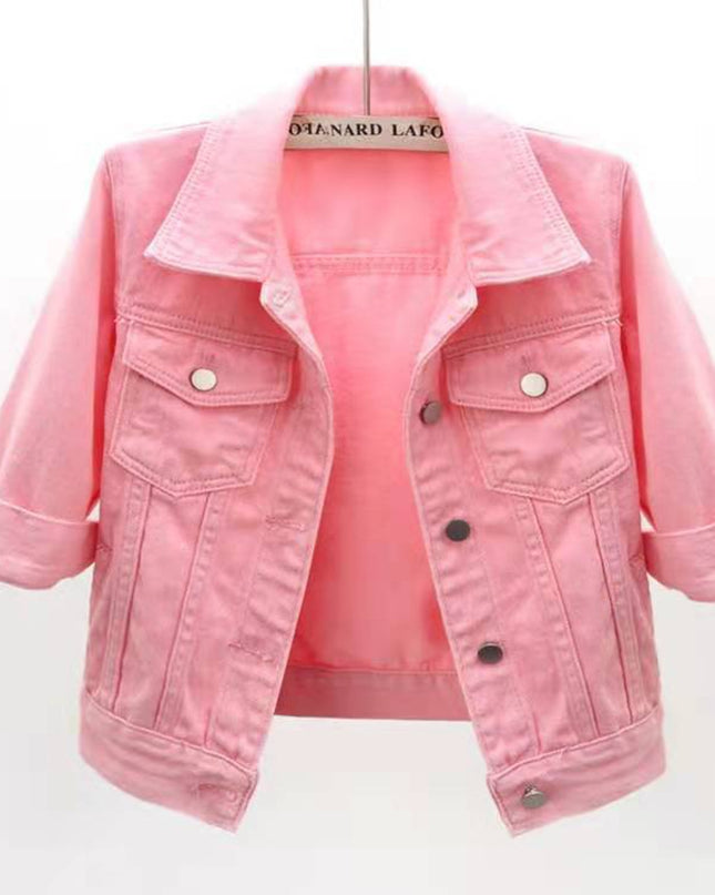 Full Size Cropped Denim Jacket Plus Size - kesiy