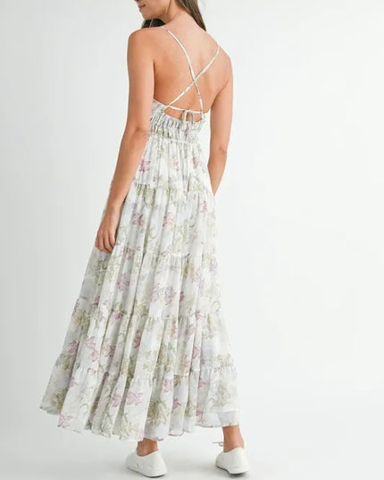 MABLE Floral Print Tiered Cami Maxi Dress - kesiy