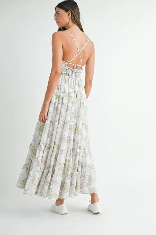 MABLE Floral Print Tiered Cami Maxi Dress - kesiy