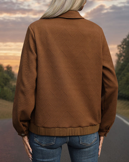 Women's Casual Lapel Texture Solid Color Long Sleeve Jacket