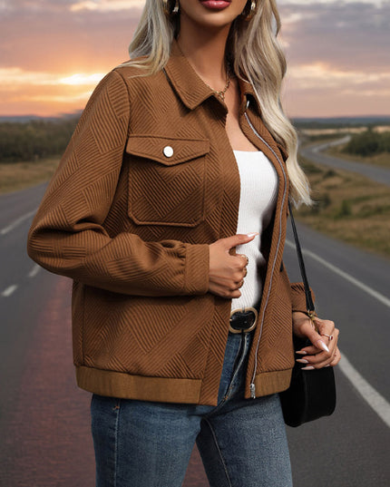 Women's Casual Lapel Texture Solid Color Long Sleeve Jacket