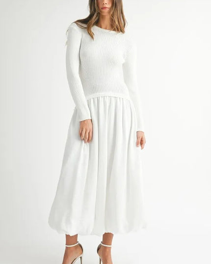 MABLE Ribbed Poplin Mix Midi Sweater Dress - kesiy