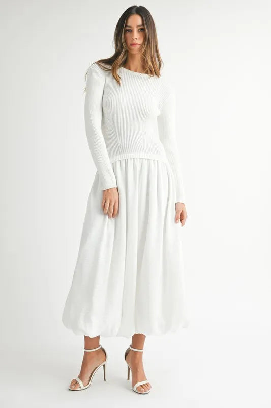 MABLE Ribbed Poplin Mix Midi Sweater Dress - kesiy