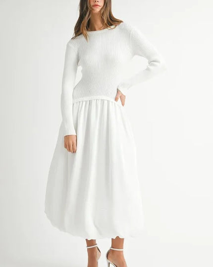 MABLE Ribbed Poplin Mix Midi Sweater Dress - kesiy