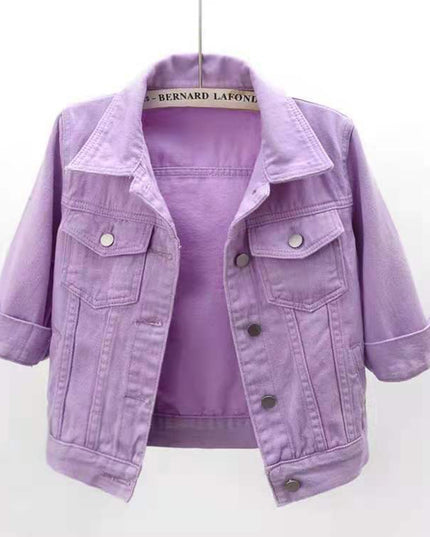 Full Size Cropped Denim Jacket Plus Size - kesiy