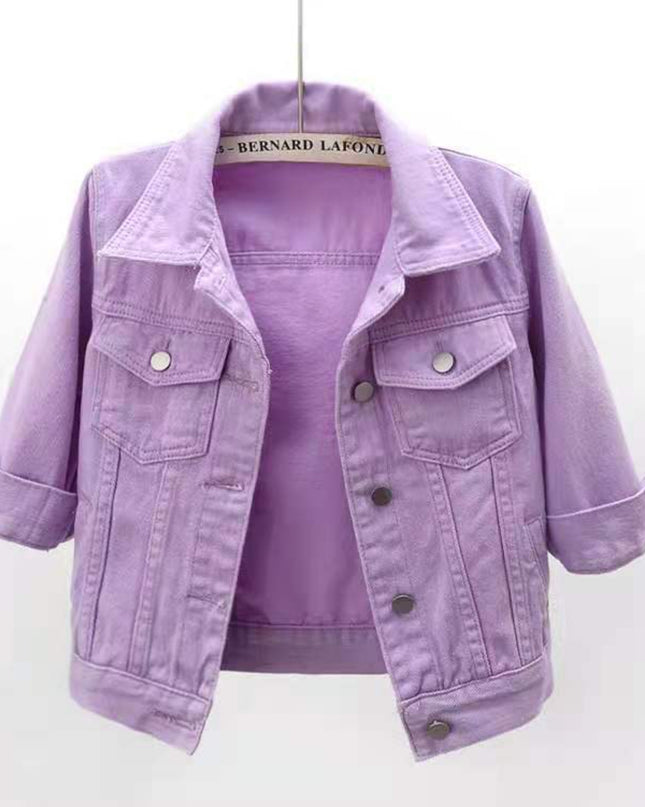 Full Size Cropped Denim Jacket Plus Size - kesiy