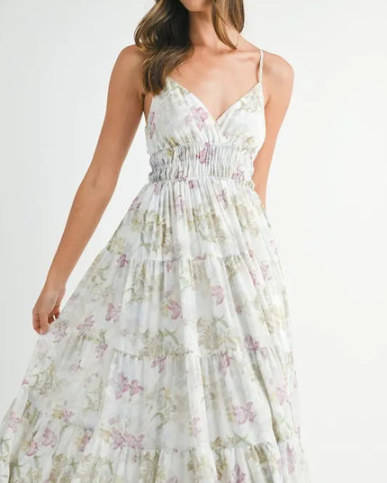 MABLE Floral Print Tiered Cami Maxi Dress - kesiy