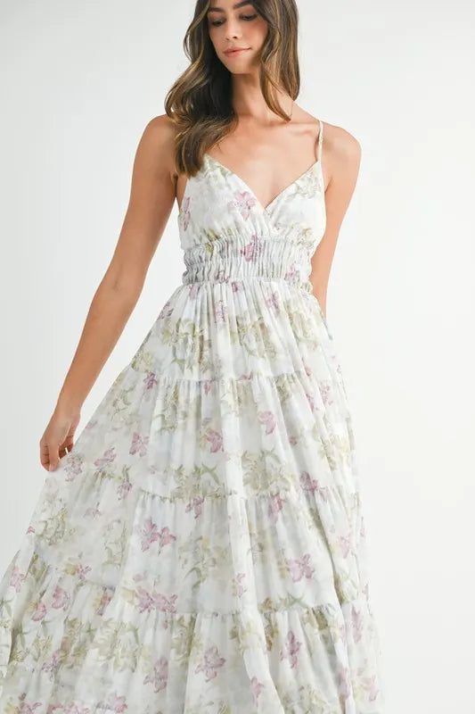 MABLE Floral Print Tiered Cami Maxi Dress - kesiy