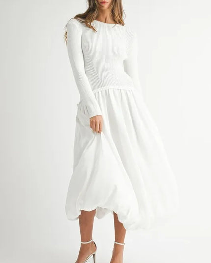 MABLE Ribbed Poplin Mix Midi Sweater Dress - kesiy