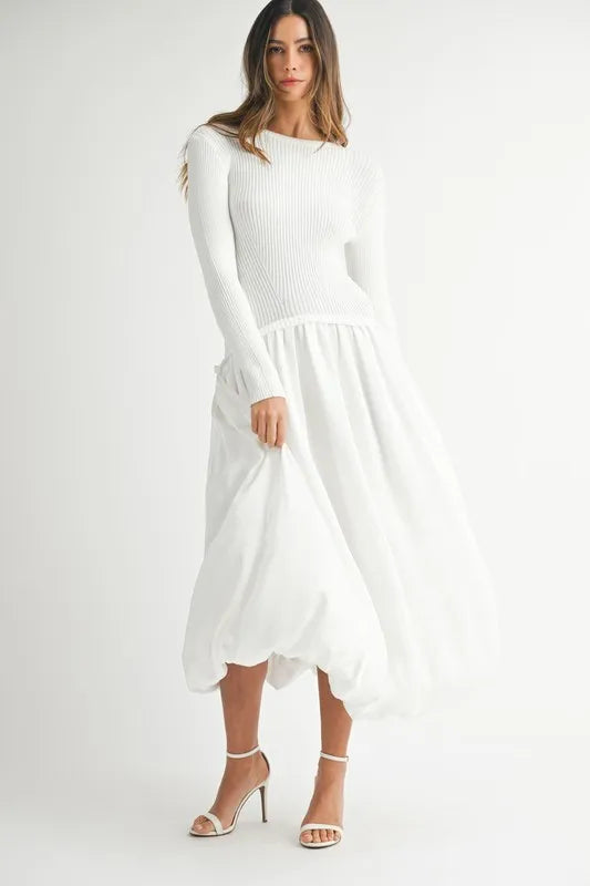 MABLE Ribbed Poplin Mix Midi Sweater Dress - kesiy