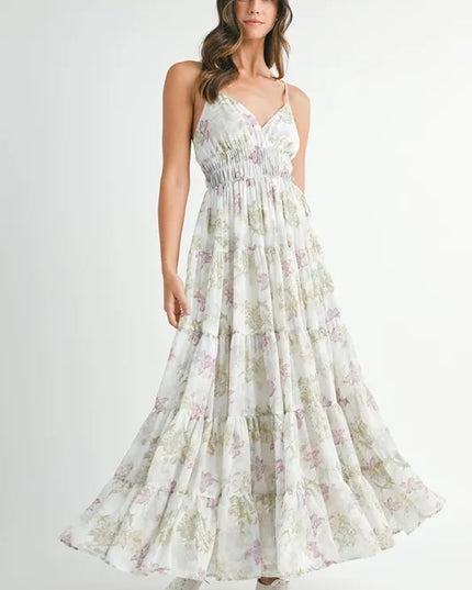 MABLE Floral Print Tiered Cami Maxi Dress - kesiy