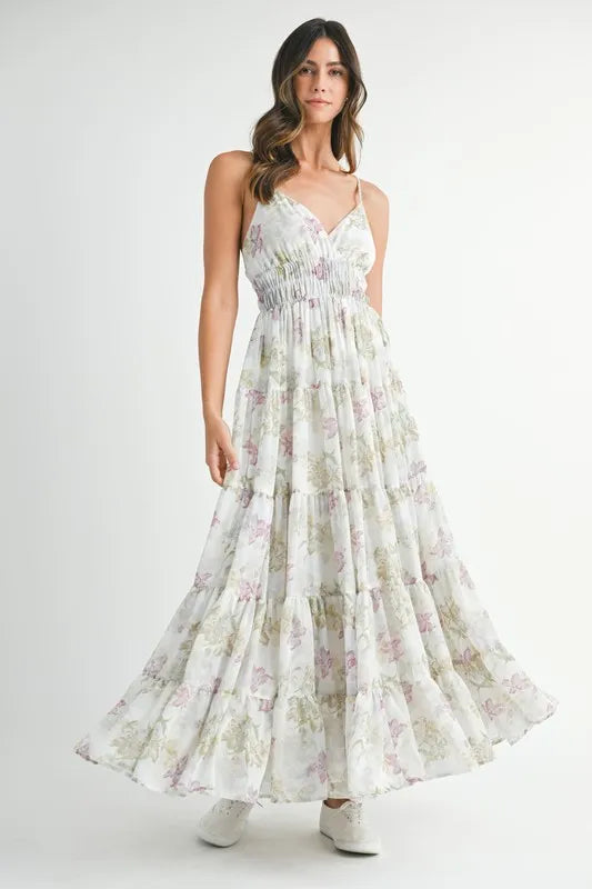 MABLE Floral Print Tiered Cami Maxi Dress - kesiy