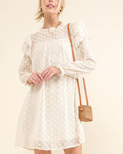 And The Why Ruffle Shoulder with Textured Woven Dress - kesiy