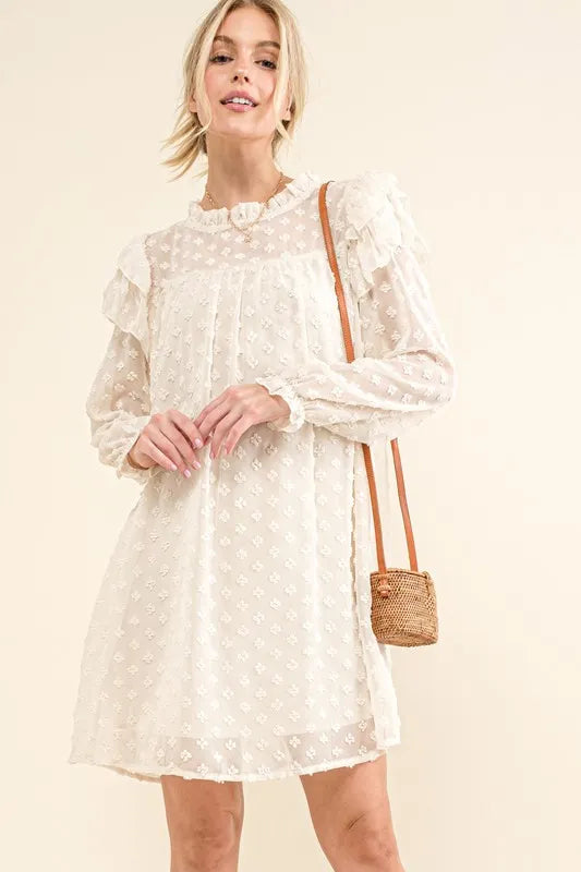 And The Why Ruffle Shoulder with Textured Woven Dress - kesiy