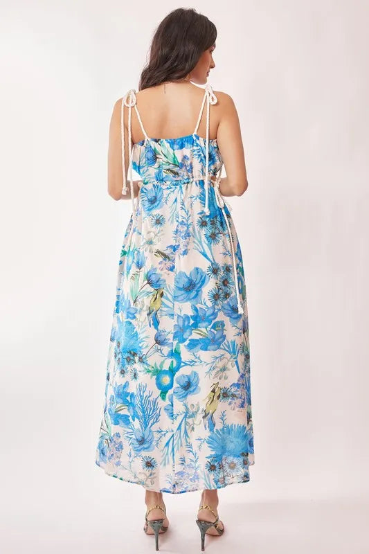 Davi & Dani Tropical Boho Printed Detail Cut Out Maxi Dress - kesiy